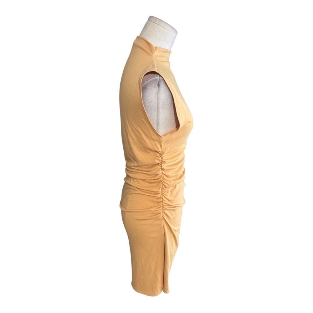 WILFRED Aritzia Boulevard Mini Dress Yellow Ruched Party Bodycon Size S Fitted - Picture 9 of 12